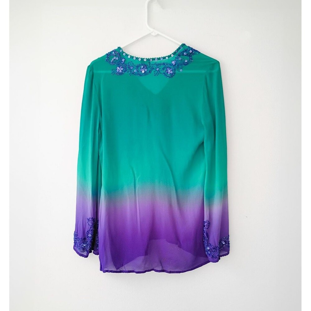 ITSU Silk Beaded Tunic Top – Ombré Teal Purple Womens Size 6 - Picture 6 of 8